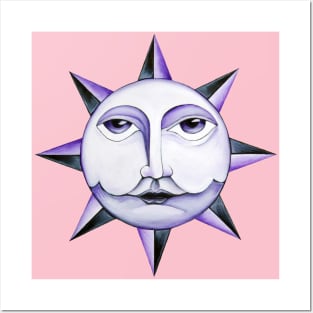 Purple Sun face Posters and Art